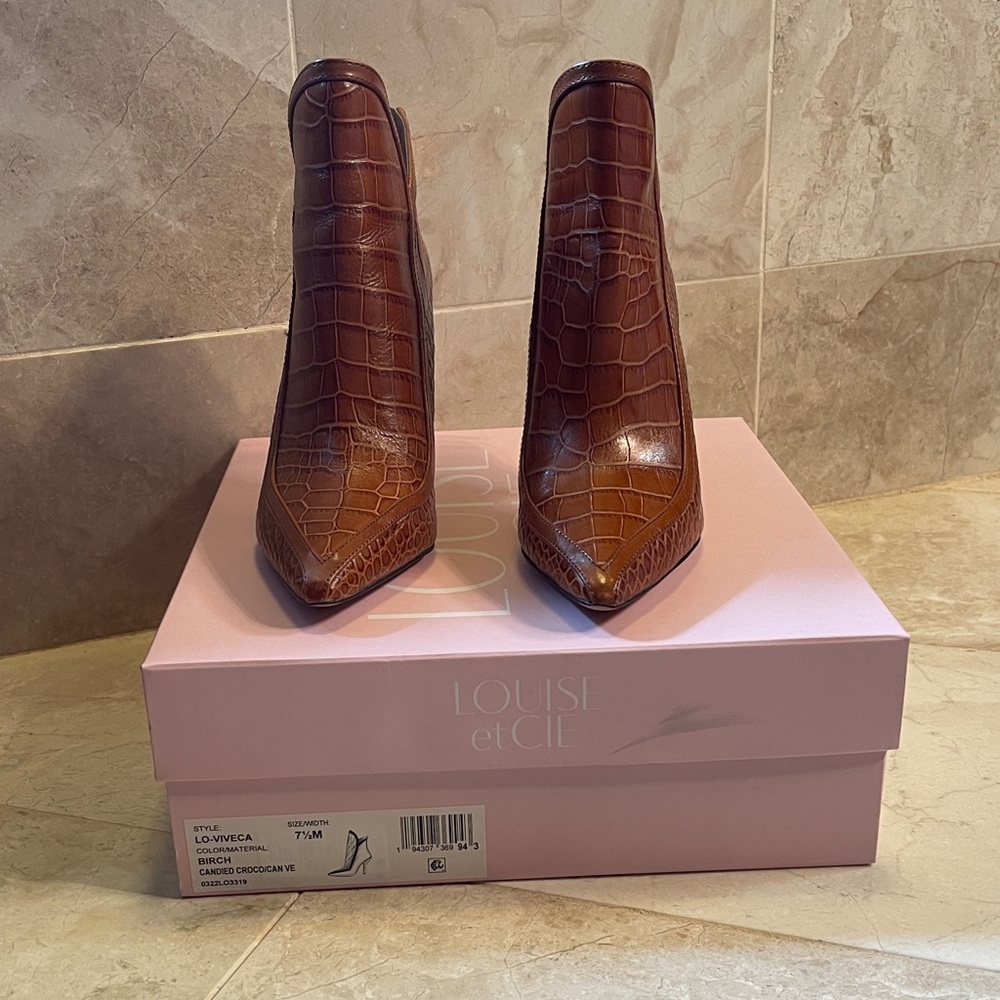 Louise et Cie Brown Croc-Embossed Heeled Boots